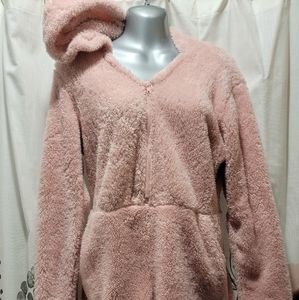 Rue21 | Hooded, Zippered Teddy Bear PJ Romper | Color: Pink | Size: Large